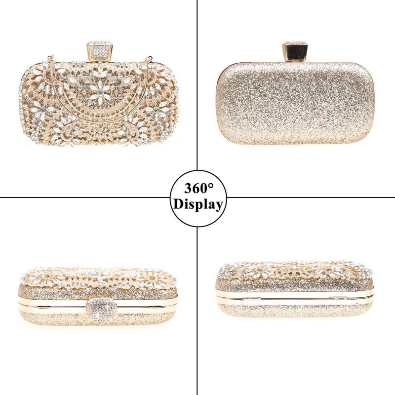 DA BODAN Womens Sparkly Rhinestone Sequin Glitter Bag Clutch Evening Handbag Shoulder Bags Purse for Wedding Party Prom (Full Gold) - Image 3